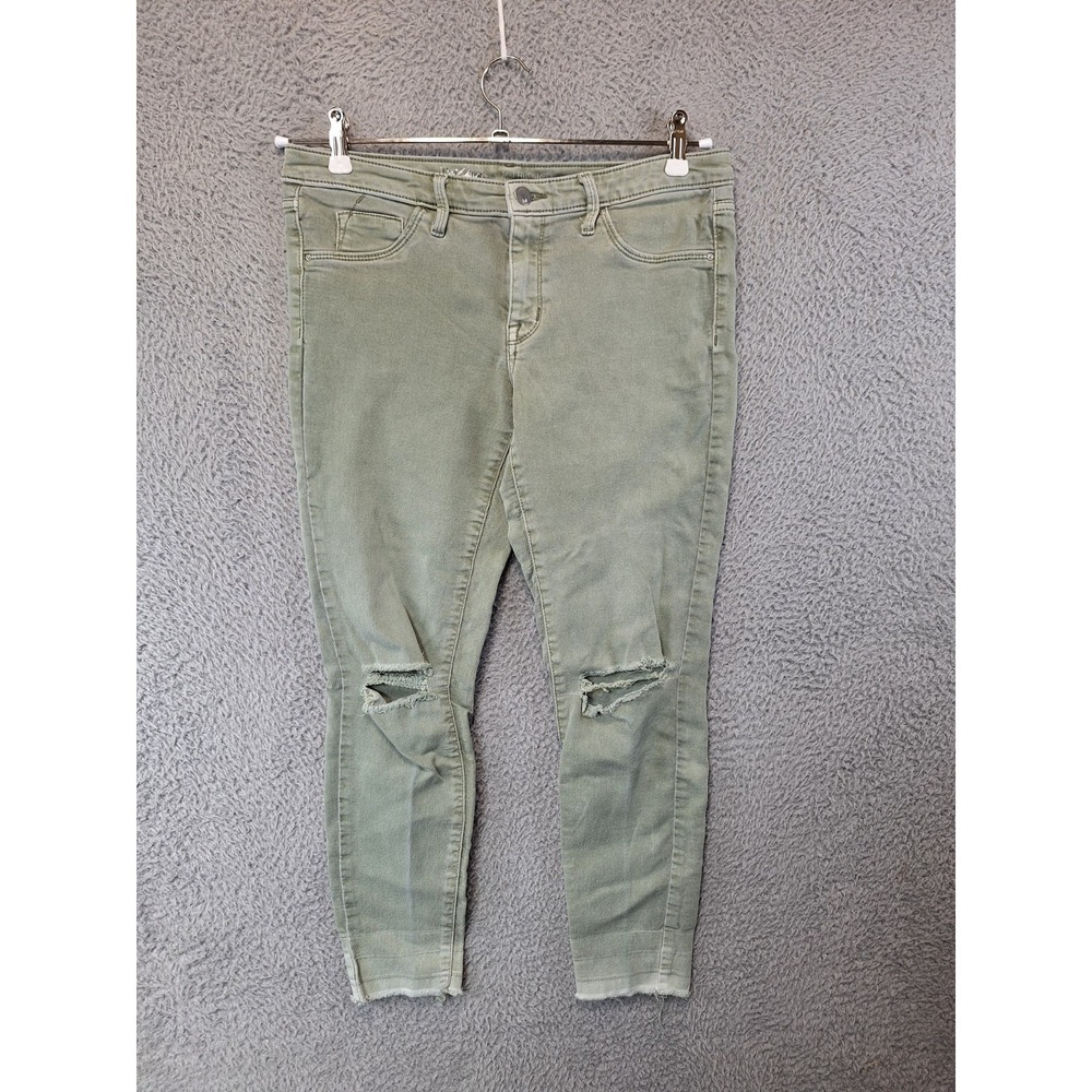 Mossimo Jeggings‎ Jeans Womens 8/29 (Fits 32x26) Green Denim Distressed Raw Hem